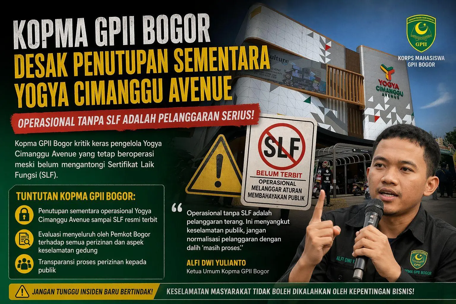 KOPMA GPII Bogor Desak Penutupan Sementara Yogya Cimanggu Evenue